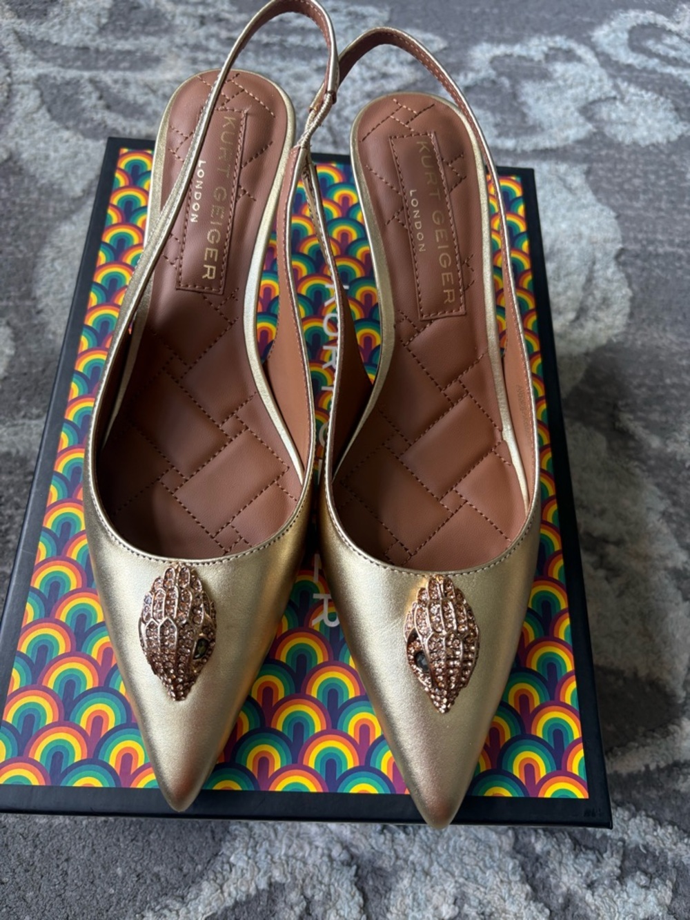 Kurt Geiger Belgravia Metallic Leather Eagle Head Ornament Slingback Pumps-6.5